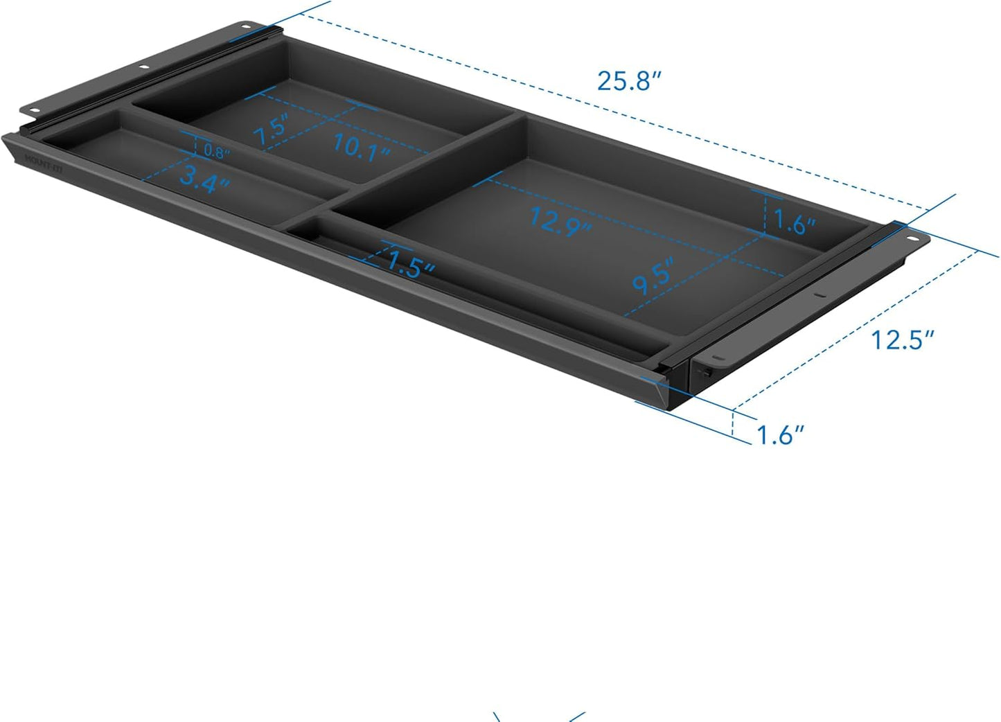 Mount-It! Under Desk Drawer with 4 Compartments, Deep Low-Profile Slide-Out Storage Organizer, 25.8″ x 12.5″ x 1.6″, Smooth Glide Pull-Out Tray for Traditional & Single Motor Standing Desks, Black