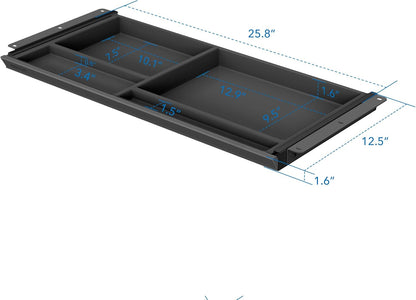 Mount-It! Under Desk Drawer with 4 Compartments, Deep Low-Profile Slide-Out Storage Organizer, 25.8″ x 12.5″ x 1.6″, Smooth Glide Pull-Out Tray for Traditional & Single Motor Standing Desks, Black