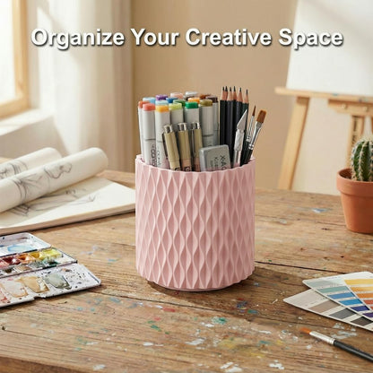 Black Pen Holder for Desk, 360° Rotating Pen Organizer with 5 Slots - Spinning Pencil Holder & Pencil Cup for Office, Art Supply, Makeup Brush - Desk Organizer for Home, School