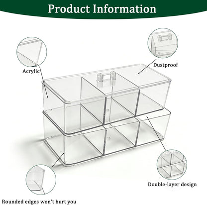 2 Pack Acrylic 3-Compartment Organizer Box, Storage Box with Lid, Clear Pen Holder Organizer Makeup Brush Holder for Office Desk Accessories, Cosmetic Brush Storage Box, Dorm, Bathroom, Kitchen