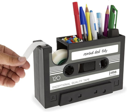 Cassette Tape Dispenser Pen Holder Vase Pencil Pot Stationery Desk Tidy Container Office Stationery Supplier Gift-onepalace (Black)
