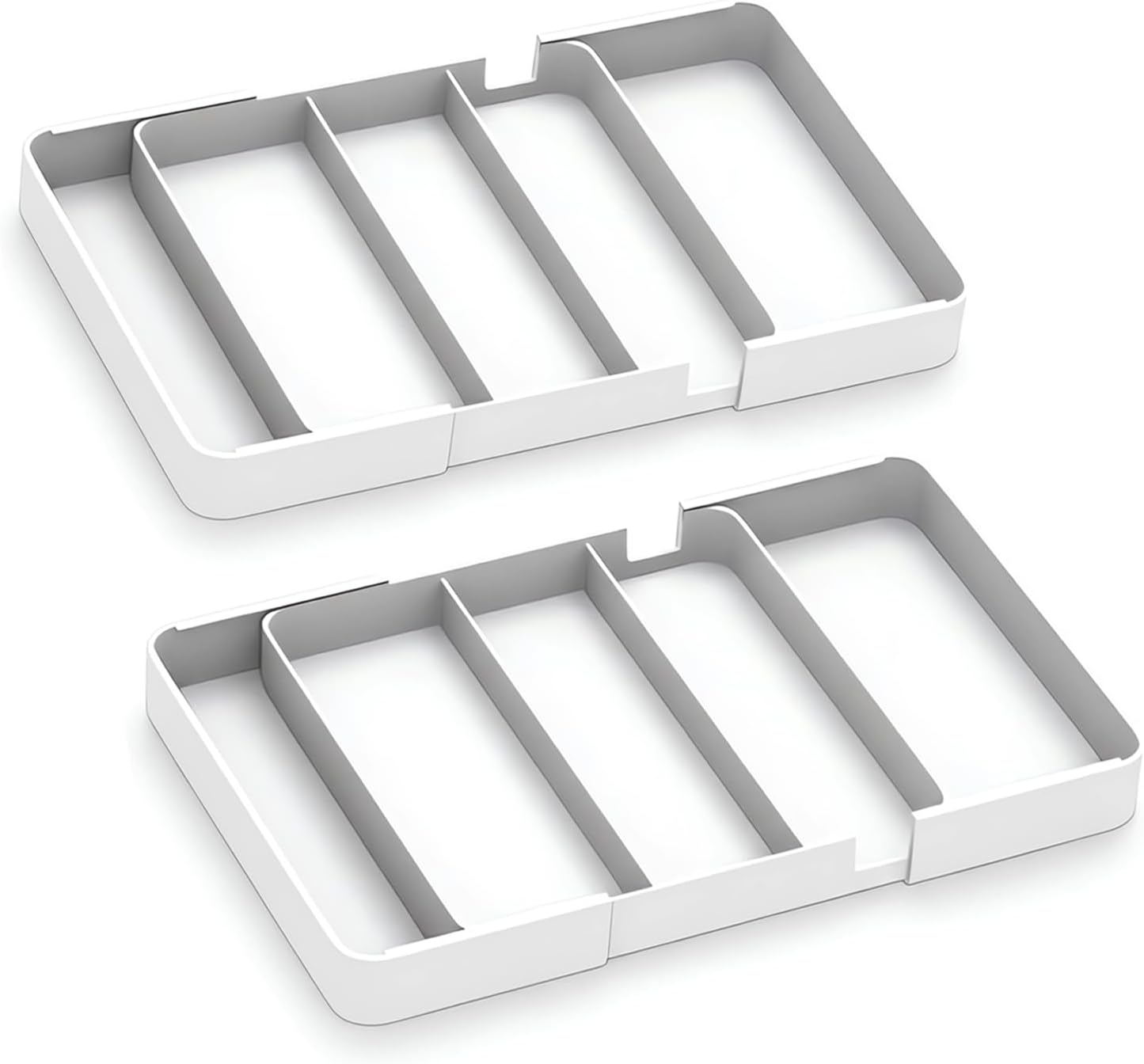 Shallow Drawer Organizer (1.57" H), Modular Expandable Desk Divider (Width 10.6"-17.9" OR Length 16.1"), Detachable Tray for Office Stationery, Makeup, Kitchen Utensils, White
