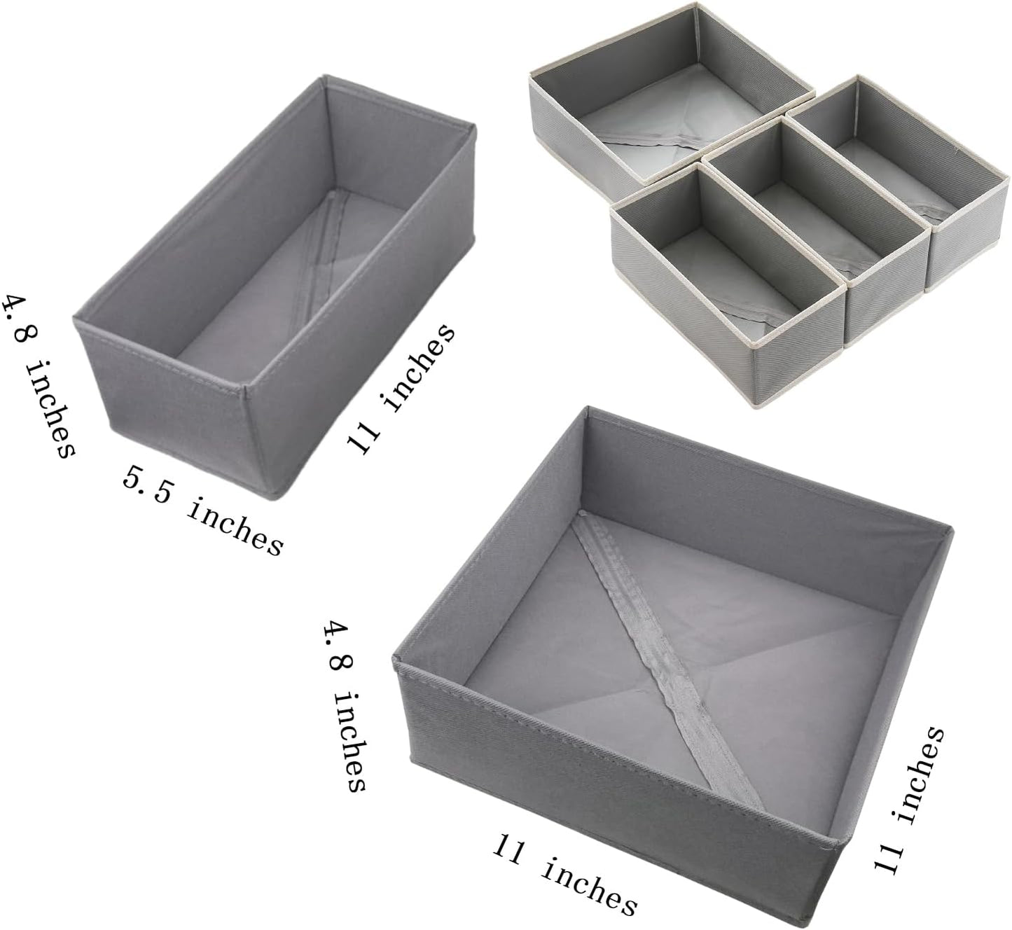 Bructhun Foldable Fabric Drawer Organizer Set 4 Pack Dresser Dividers - Sock Underwear Storage Bins Gray