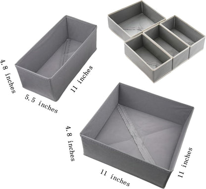 Bructhun Foldable Fabric Drawer Organizer Set 4 Pack Dresser Dividers - Sock Underwear Storage Bins Gray