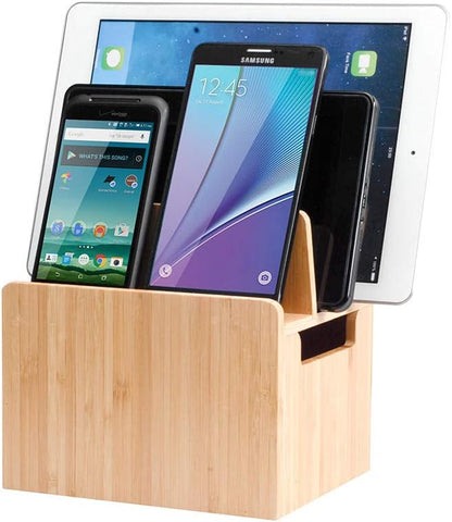 MobileVision Bamboo Charging Station & Multi Device Organizer Slim Version for Smartphones, Tablets, and Laptops