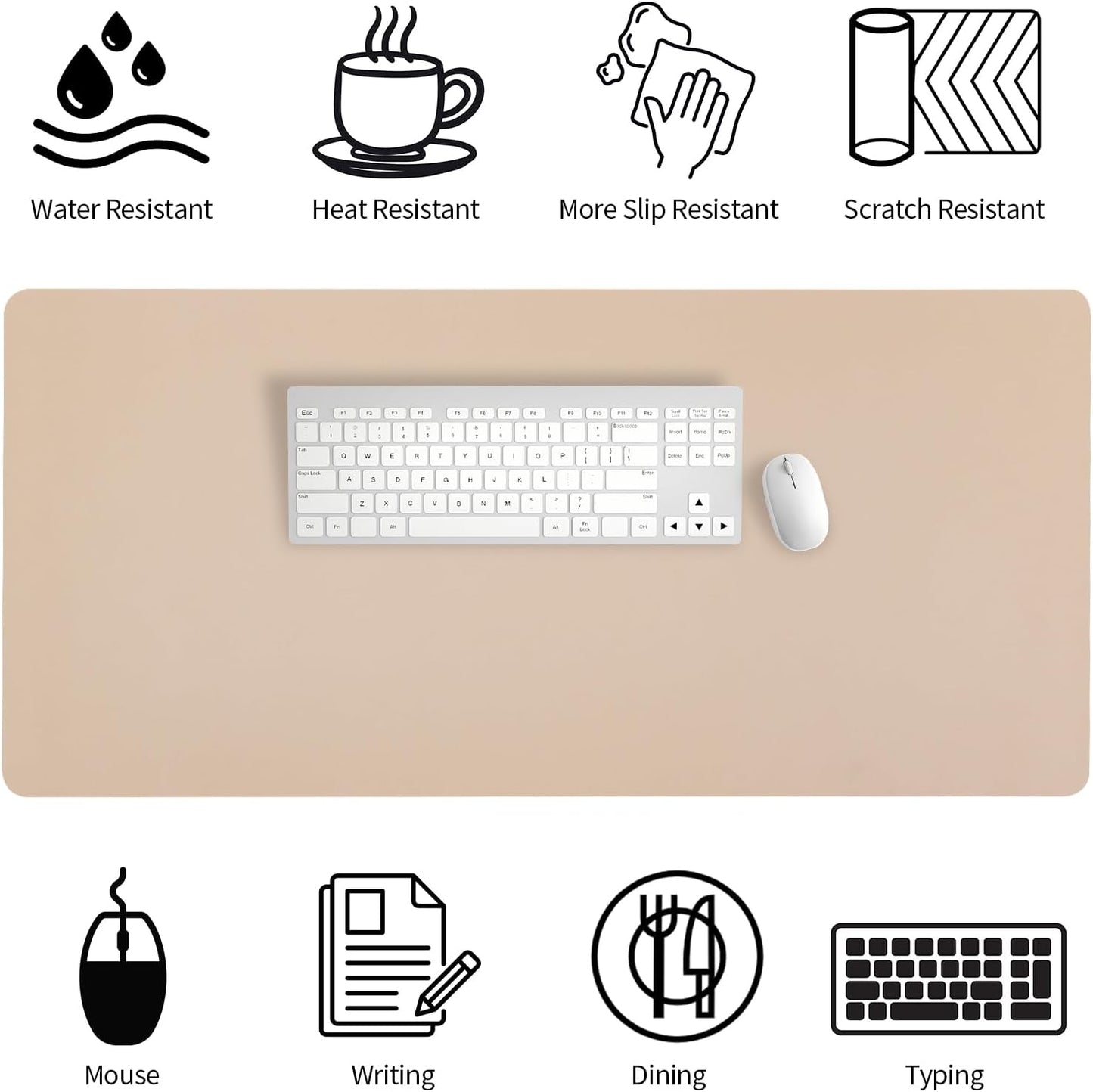Bloss Leather Desk Pad and Keyboard Wrist Rest, Large Mouse Pad + Keyboard Pad+Mouse Wrist Support, Non-Slip Desk Mat Protector for Office, Home(31.5×15.7 Inches,Beige)
