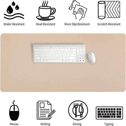 Bloss Leather Desk Pad and Keyboard Wrist Rest, Large Mouse Pad + Keyboard Pad+Mouse Wrist Support, Non-Slip Desk Mat Protector for Office, Home(31.5×15.7 Inches,Beige)