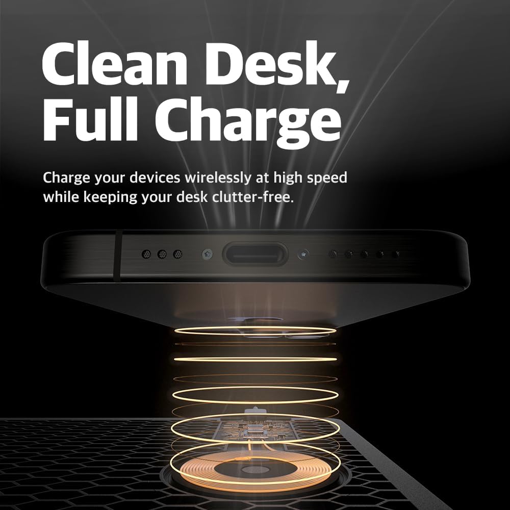 POUT H3 Wireless Charging Mouse Pad – Qi-Enabled Fast Charger Built into Sleek Desk Mat, Compatible with Phones, Earbuds & More(Dust Gray)