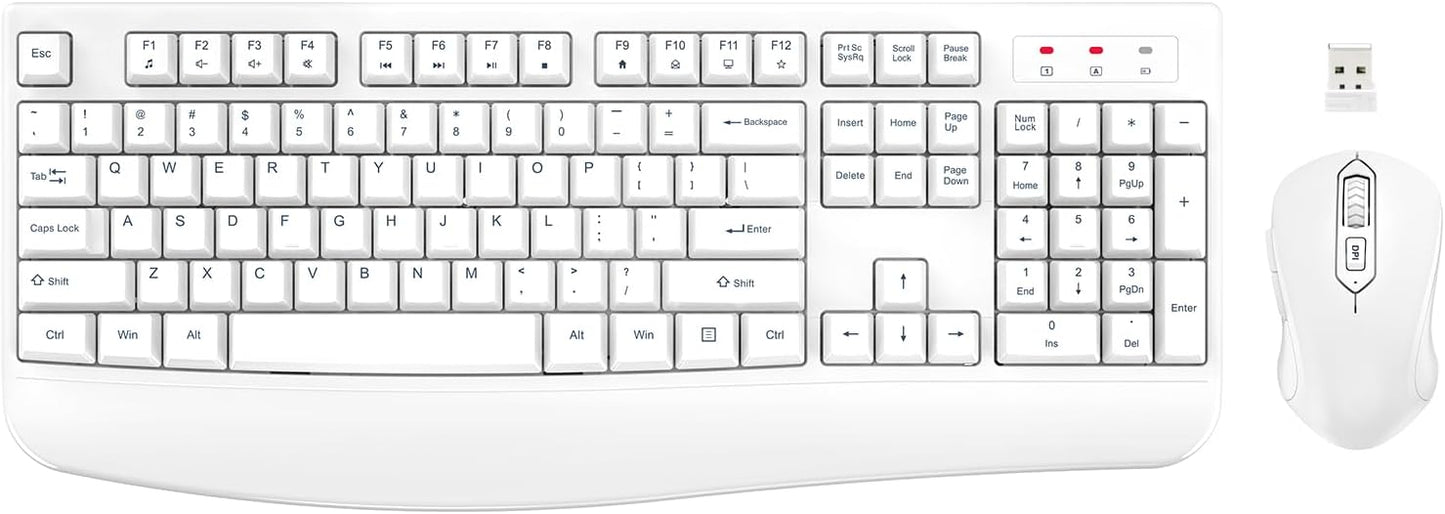 Wireless Keyboard and Mouse Combo, EDJO 2.4G Full-Sized Ergonomic Computer Keyboard with Wrist Rest and 3 Level DPI Adjustable Wireless Mouse for Windows, Mac OS Desktop/Laptop/PC