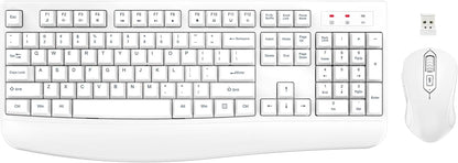 Wireless Keyboard and Mouse Combo, EDJO 2.4G Full-Sized Ergonomic Computer Keyboard with Wrist Rest and 3 Level DPI Adjustable Wireless Mouse for Windows, Mac OS Desktop/Laptop/PC