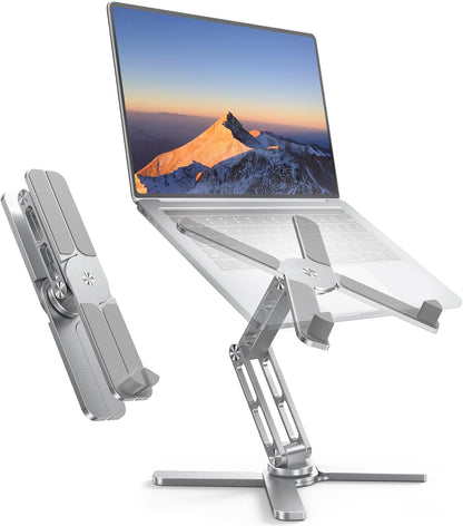 TECKNET Laptop Stand for Desk with 360° Rotating Base, Ergonomic Foldable Computer Stand - Portable Laptop Riser Holder Adjustable Height Angles, Fits MacBook Air Pro All Laptops 10-17" - Silver