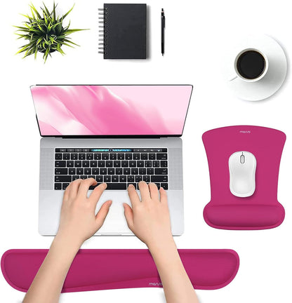 MOSISO Wrist Rest Support for Mouse Pad & Keyboard Set, Ergonomic Mousepad Non-Slip Base Home/Office Pain Relief & Easy Typing Cushion with Neoprene Cloth & Raised Memory Foam, Apricot