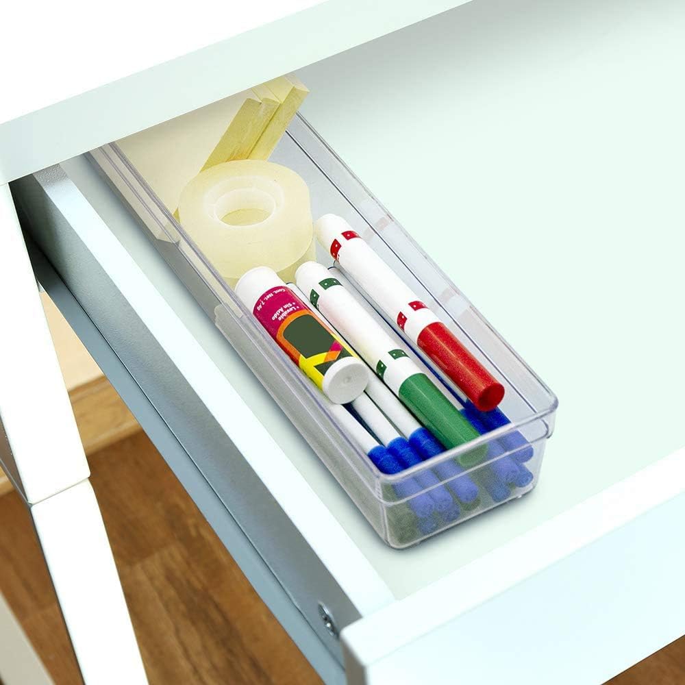 Glad Drawer Organizer Bin, 15x9 - Divided Clear Plastic Storage Tray for Junk Drawers, Kitchen Utensils, Bathroom Vanity, and Organizing Pantry - BPA Free, Food Safe, Non Slip