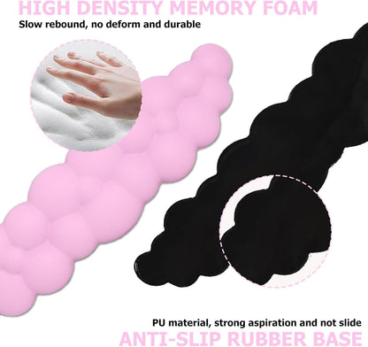 Ergonomic Keyboard Wrist Rest, PU Leather Memory Foam Cloud Wrist Rest for Computer Keyboard, Mouse Wrist Rest and Keyboard Pad for Gaming, Office, Computer, Laptop, Typing Pain Relief, Pastel Pink
