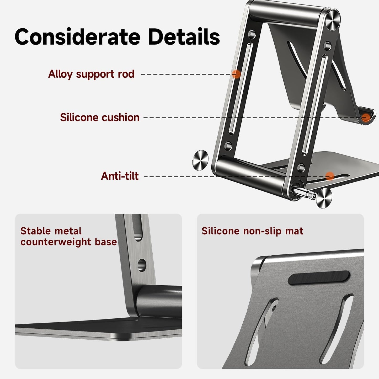 Cell Phone Stand,360° Adjustable Folding Portable Phone Holder for Desk Travel Essentials Office Accessories Compatible with All Mobile Phones,Small ipad,Switch
