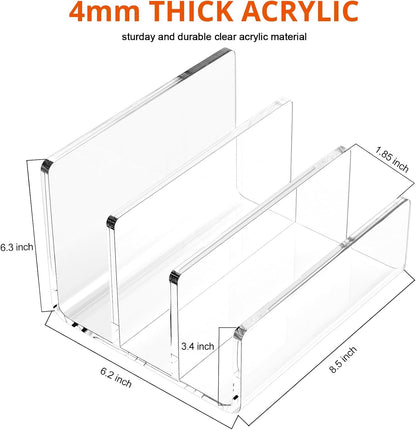 Richboom Acrylic File Sorter, 8.5"x6.3"x6.2", Upright File Organizer for Desk, Mail Organizer Countertop, File Holder for Letter, Document, Notebook, Clear, 3 Sections