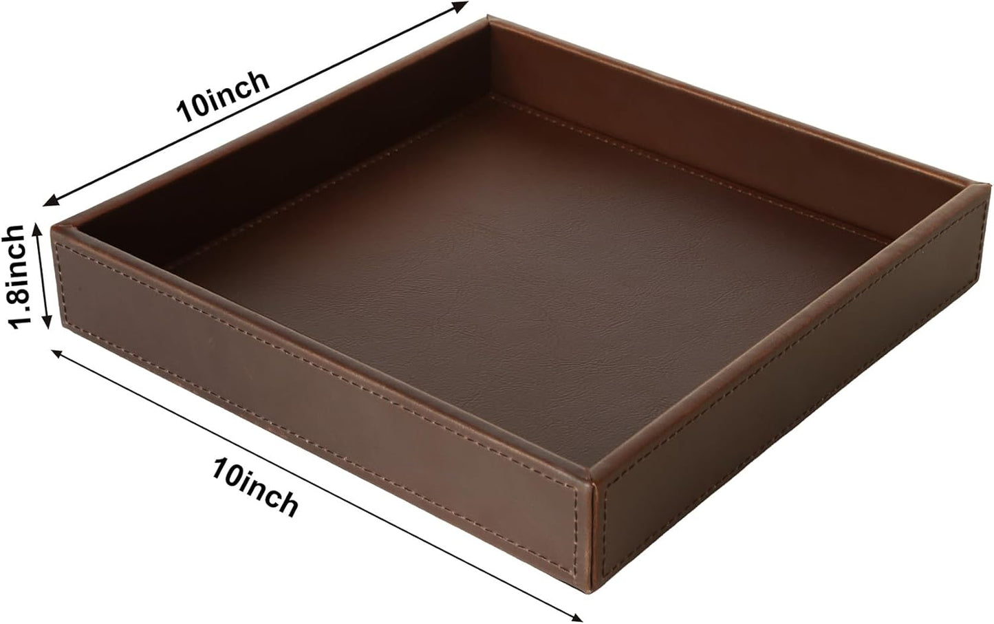 HofferRuffer Faux Leather Vanity Tray, Elegant Desktop Storage Organizer, Decorative Catchall for Perfume, Bathroom Valet, Nightstand or Dresser, Black, 10.2 x 8.4 x 1.8 Inches
