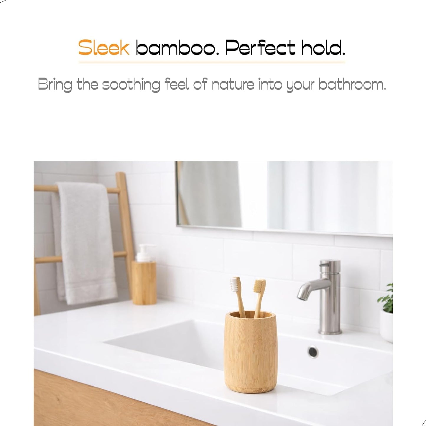 Natural Bamboo Toothbrush Holder 2 Pack, Simple Minimal Cylindrical Tumbler for Bathroom Countertop, Unbreakable Makeup Brush or Pen Organizer, Desktop Accessory