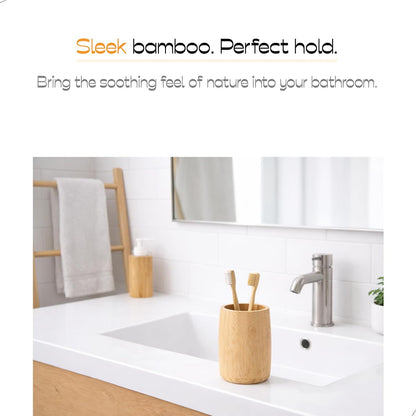 Natural Bamboo Toothbrush Holder 2 Pack, Simple Minimal Cylindrical Tumbler for Bathroom Countertop, Unbreakable Makeup Brush or Pen Organizer, Desktop Accessory