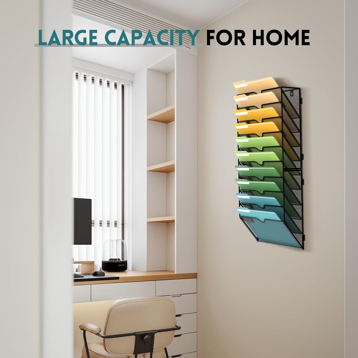 SUPEASY 5 Tier Wall File Organizer, Hanging Wall Mounted Mail Organizer with Label Slots, Metal Mesh File Holder Magazine Rack for Office, Home, School or Classroom, Black