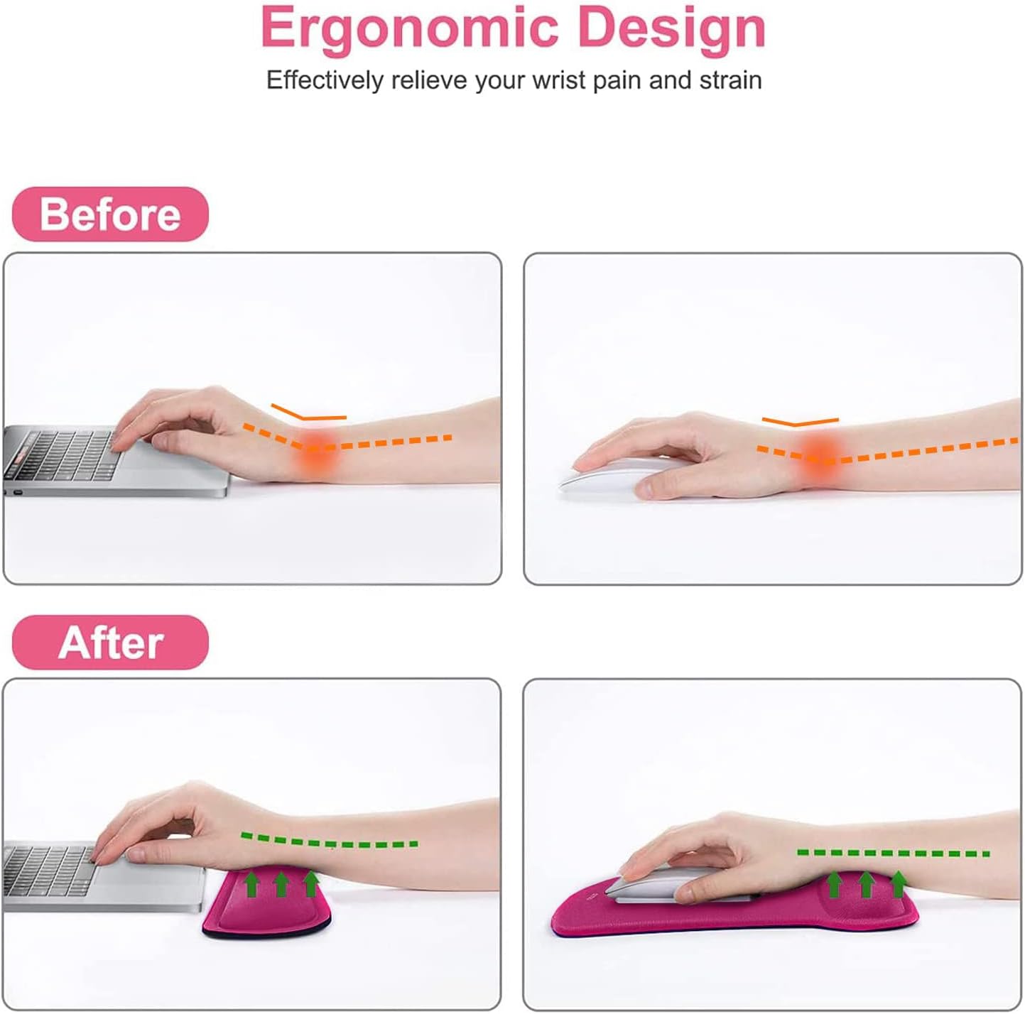 MOSISO Wrist Rest Support for Mouse Pad & Keyboard Set, Ergonomic Mousepad Non-Slip Base Home/Office Pain Relief & Easy Typing Cushion with Neoprene Cloth & Raised Memory Foam, Apricot