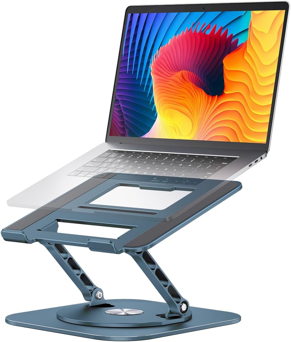 AOEVI Adjustable Computer Stand with 360 Rotating Base, Ergonimic Foldable Laptop Riser for Desk Compatible with MacBook Pro/Air Notebook up to 16 Inches, Silver