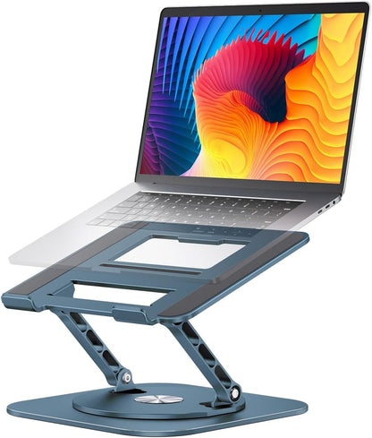 AOEVI Adjustable Computer Stand with 360 Rotating Base, Ergonimic Foldable Laptop Riser for Desk Compatible with MacBook Pro/Air Notebook up to 16 Inches, Silver