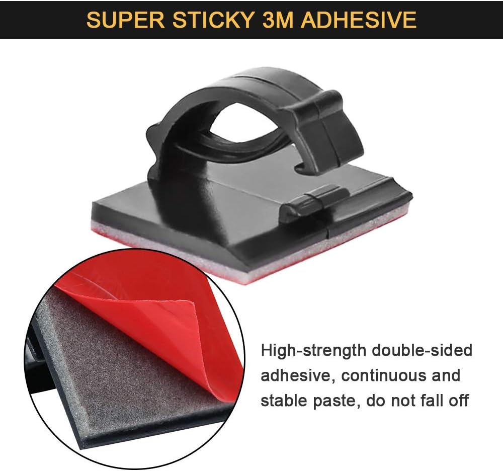 Cable Clips Adhesive Cord Organizer, Management 3M Cable Ties Wire Clips Organizer Cable Clamp Holders for Desk Car Tables PC Laptop TV Home Office Walls (0.75"x0.6", 30pcs, Black)