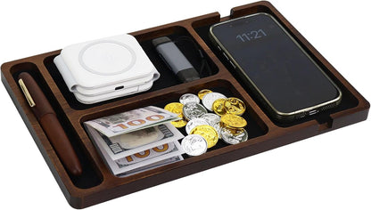 MultiBey Acacia Wood Valet Tray Nightstand Organizer, Wooden Valet Trays for Men Women, Wood Desk Organizer Drawer, EDC Essentials Catchall Tray for Phones, Watch, Pens, Keys