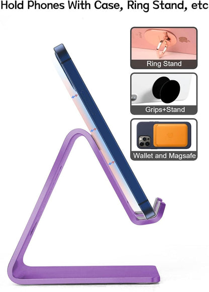 Aoviho Desk Cell Phone Stand Phone Holder, Aluminum Phone Cradle Dock for iPhone17 16 15 14 13 12 pro Mini 11 X Xs max 8 7 6 6s Plus SE Samsung All Smart Phones, Rose Gold
