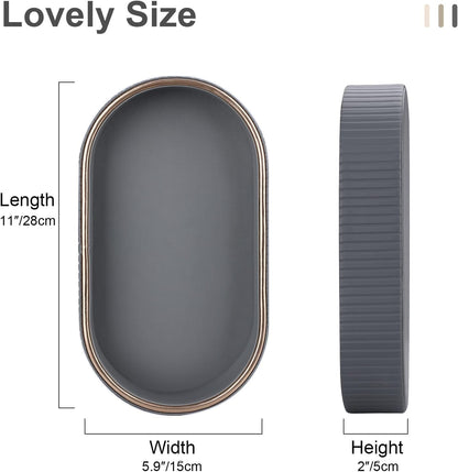 GORESE PU Leather Perfume Tray Nightstand Organizer, Small Oval Desk Tray Jewelry Trinket Trays Valet Organizer Key Bowl for Entryway Dresser Bathroom, Catchall Trays for Men Women, 11×5.9 in, Beige