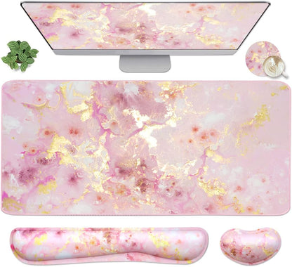 4-in-1 Large Mouse Pad, Keyboard Wrist Rest Pad & Wrist Support Mousepad Set, Extended Desk Pad Waterproof Desk Mat for Home Office Study Game