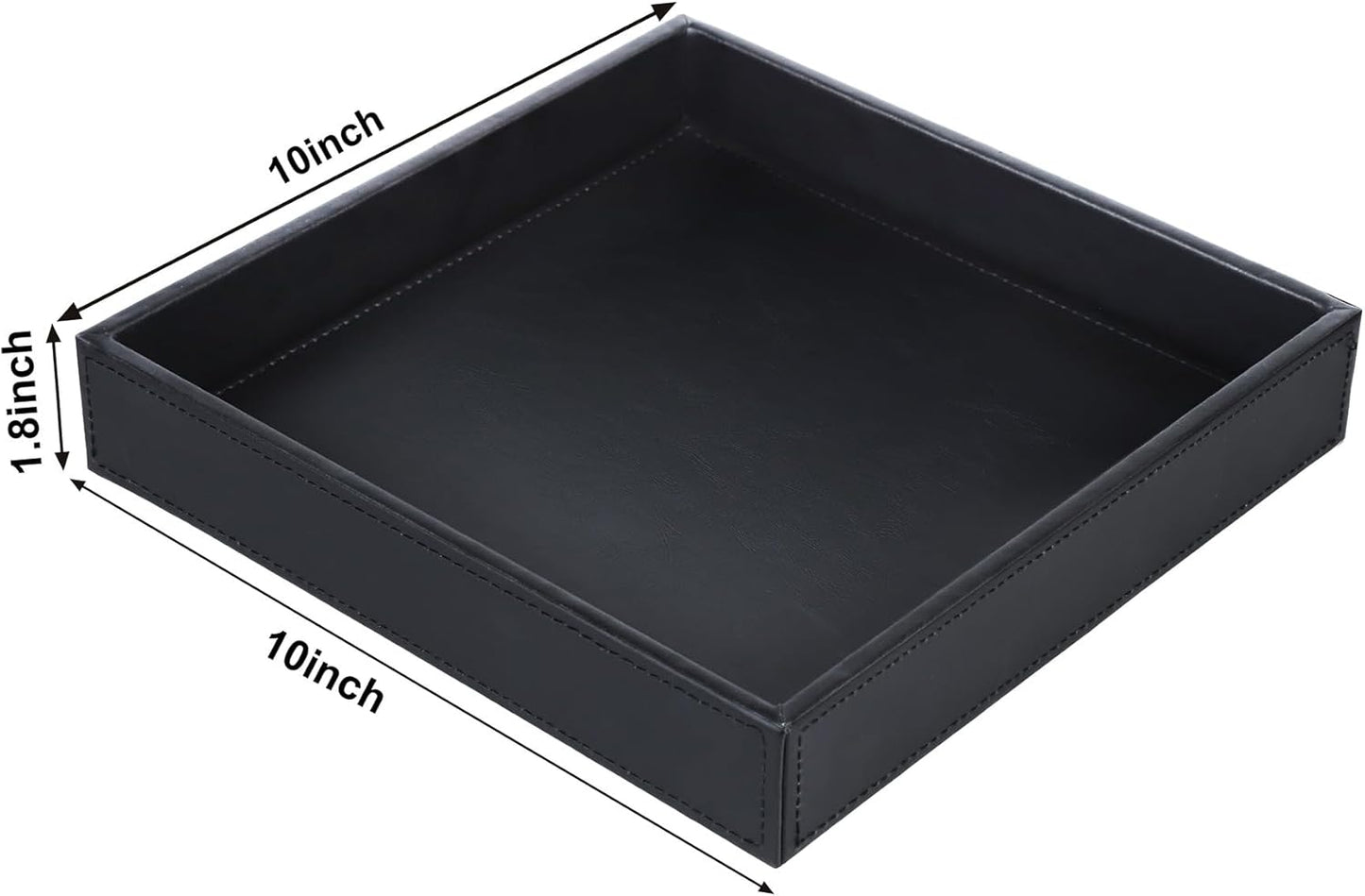 HofferRuffer Faux Leather Vanity Tray, Elegant Desktop Storage Organizer, Decorative Catchall for Perfume, Bathroom Valet, Nightstand or Dresser, Black, 10.2 x 8.4 x 1.8 Inches