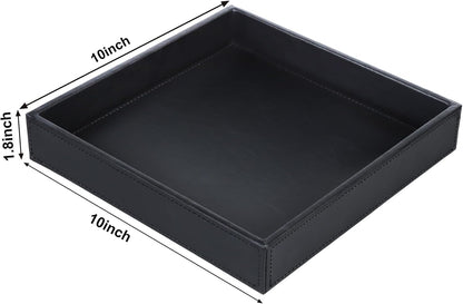 HofferRuffer Faux Leather Vanity Tray, Elegant Desktop Storage Organizer, Decorative Catchall for Perfume, Bathroom Valet, Nightstand or Dresser, Black, 10.2 x 8.4 x 1.8 Inches
