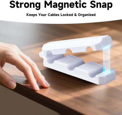 18p Magnetic Cable Clips Cord Organizer – Nonazippy 3-Slot Wire Holder for Desk, Strong Adhesive Cable Management for Home Office, Car, Nightstand – Black & White Mixed