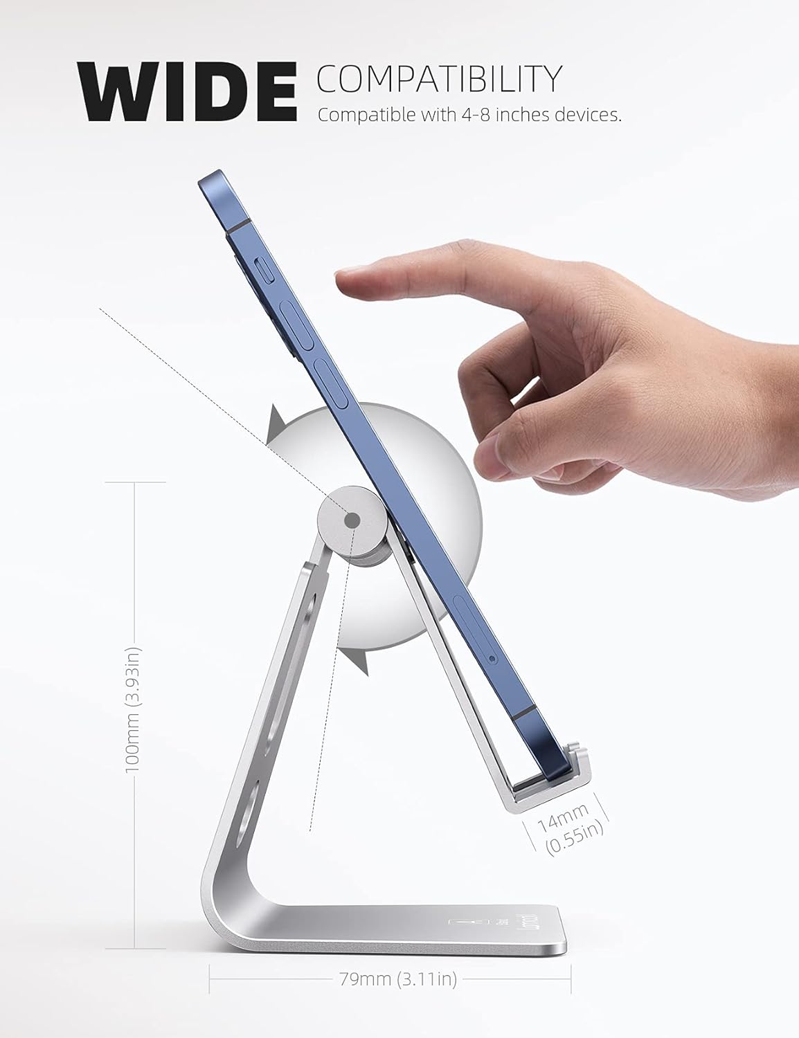 Lamicall Adjustable Cell Phone Stand, Desk Phone Holder, Cradle, Dock, Compatible with iPhone 17 16 15 14 Air Plus Pro Pro Max 13 12 X XS, 4-8" Phones, Office Accessories Gifts, All Smartphone, Black