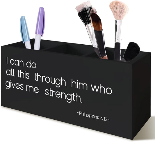Colorful Inspirational Pen Holder for Desk Accessories,Christian Inspirational Wooden Box Sign Desk Decor for Classroom Office Decoration,Positive Bible pencil Organizer Women Gifts