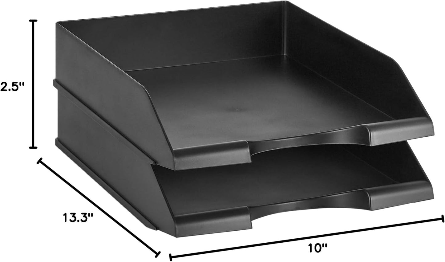 Amazon Basics Rectangular Stackable Office Letter Tray, Desk Organizer for Paper and Document Storage, Black, 12-Pack