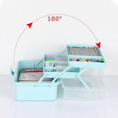 BTSKY 3-Layer Plastic Dividing Storage Box Craft Organizer and Storage with Adjustable Spacers Portable Handled Art Supply Organizer Multipurpose Home Utility Box for Medicine Sewing(Haze Green)