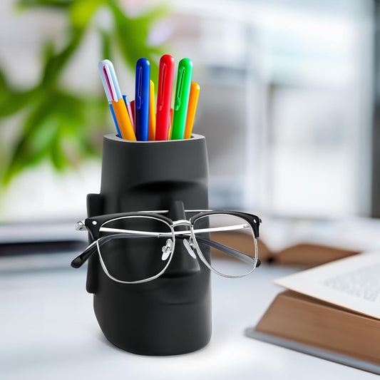 Multifunctional Handmade Eyeglass Holder and Pen Holder Desk Organizer for Office, Home Decor,Creative vase, Makeup Brush Storage (Black)