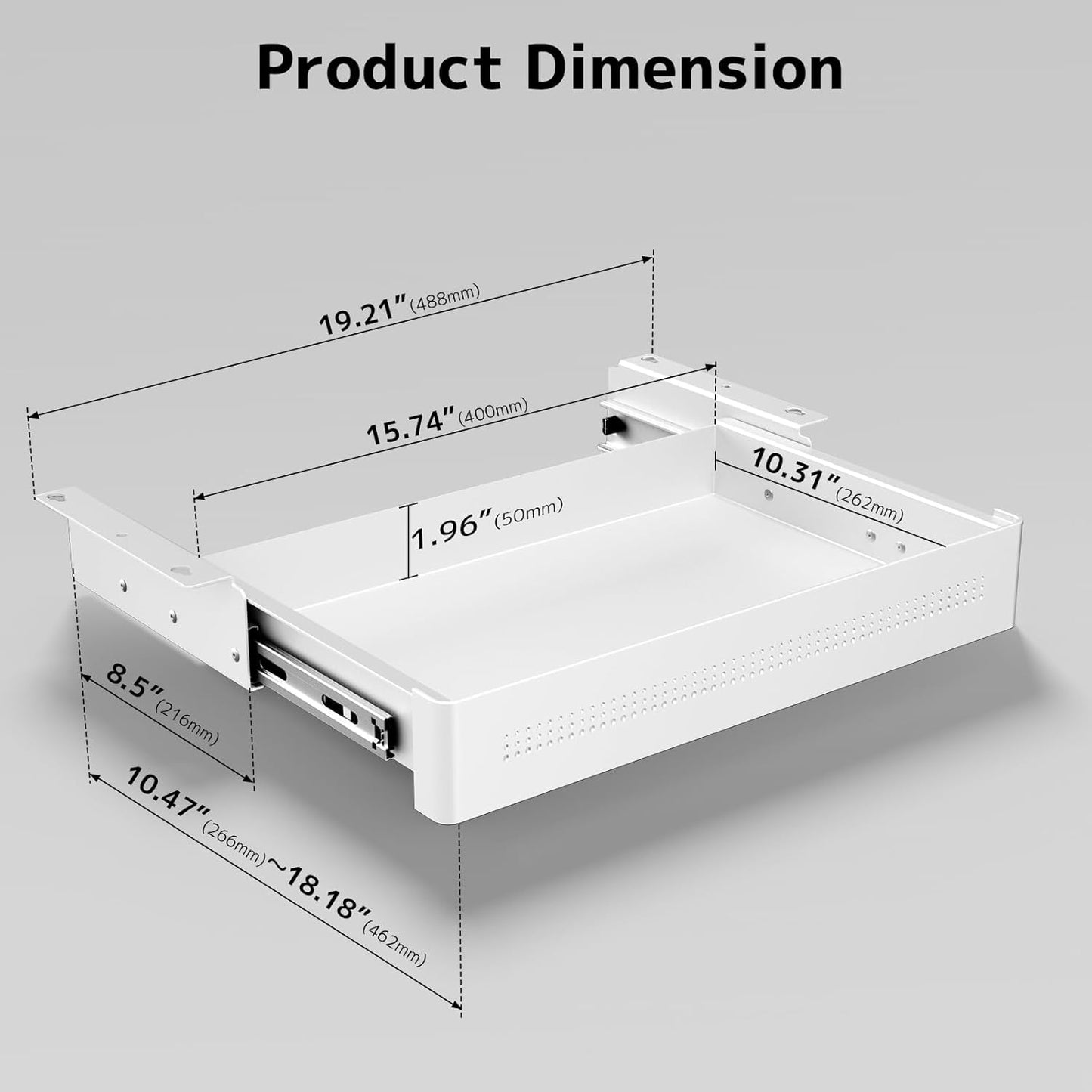 PUTORSEN Under Desk Storage Drawer 15.74" Wide - Smooth Slide Out Organizer for Standing Desk & Home Office,Max Load 17.6 lbs,Quiet Glide, White
