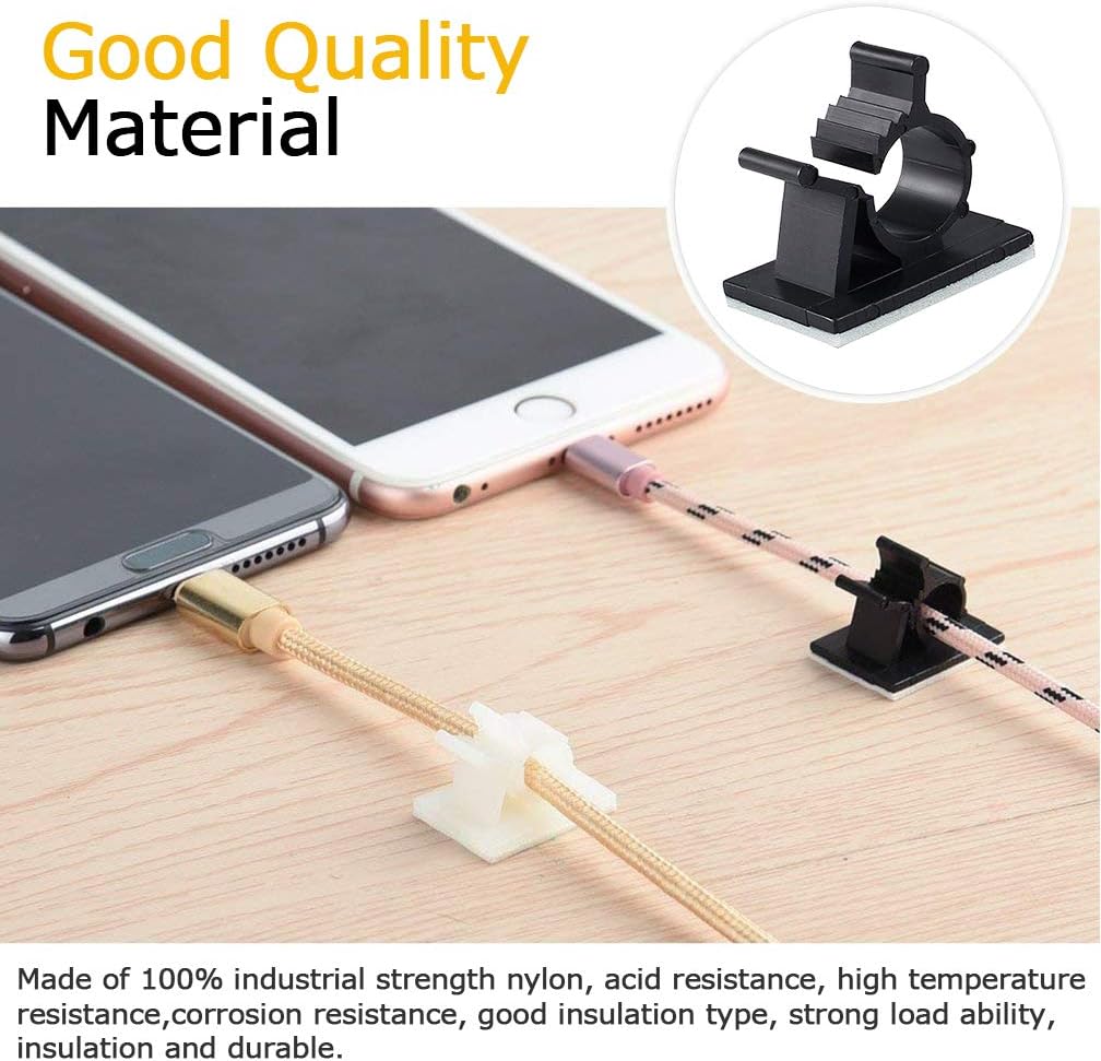 Viaky 30 Pcs Black Cable Wire Clips Adjustable Nylon Wire Holder Adhesive Cable Management Suitable for Maximum Diameter 0.5 inch (12.5mm) Cables