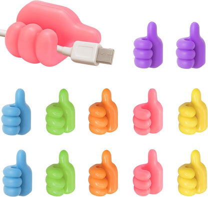 12-Pack Silicone Thumb Cable Clips, Fun Cord Holders & Wall Hooks for Desk, Car, or Home — Multi-Purpose Wire Organizer, Key & Charger Management Solution
