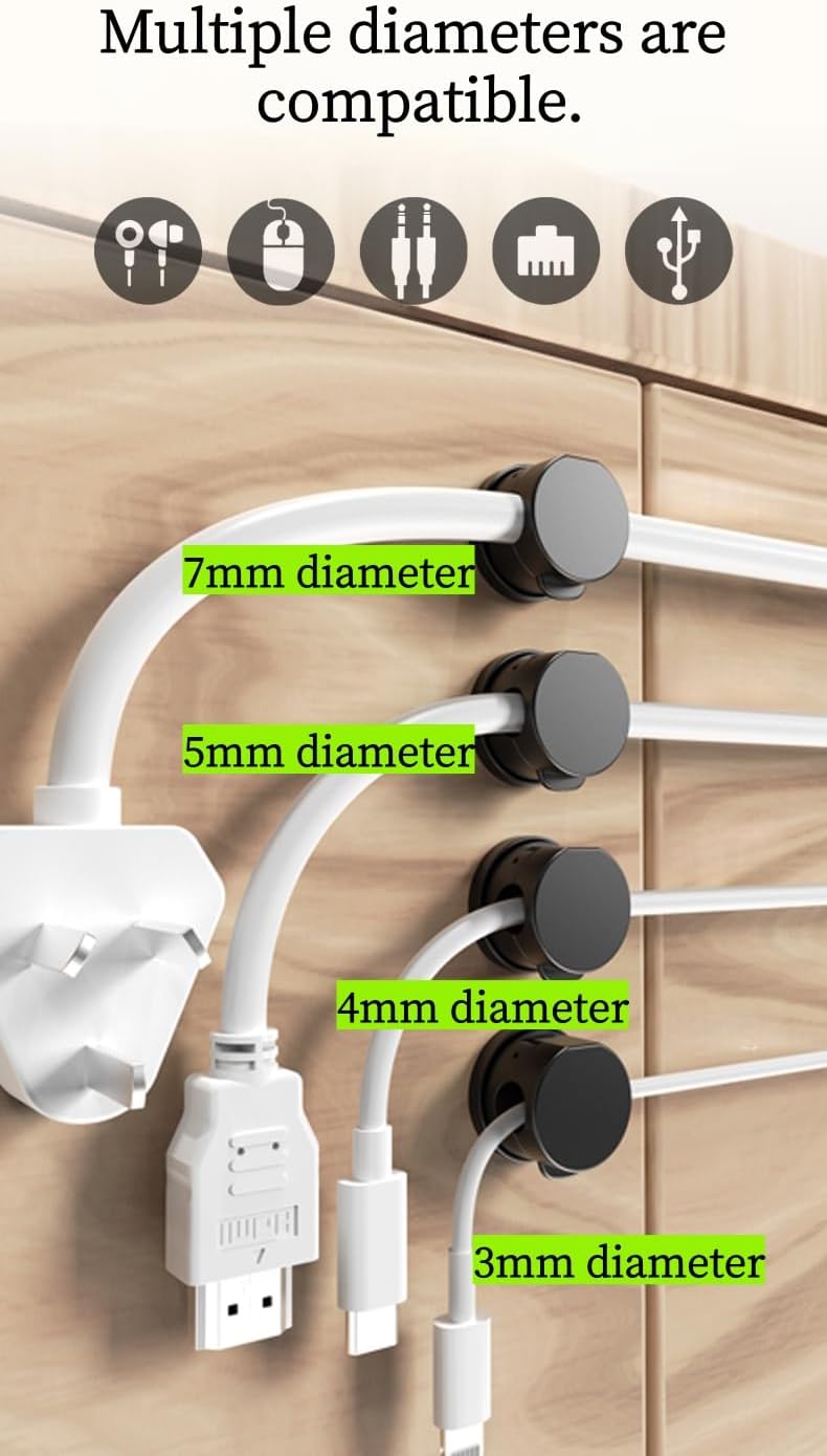 8 Pack Magnetic Cable Organizer [1s Lock] Spring Cable Management Clips, Desktop Cable Management Clips, Cord Holder for Office Desk, Black and White, Strong Magnet Wire Clips (Black)
