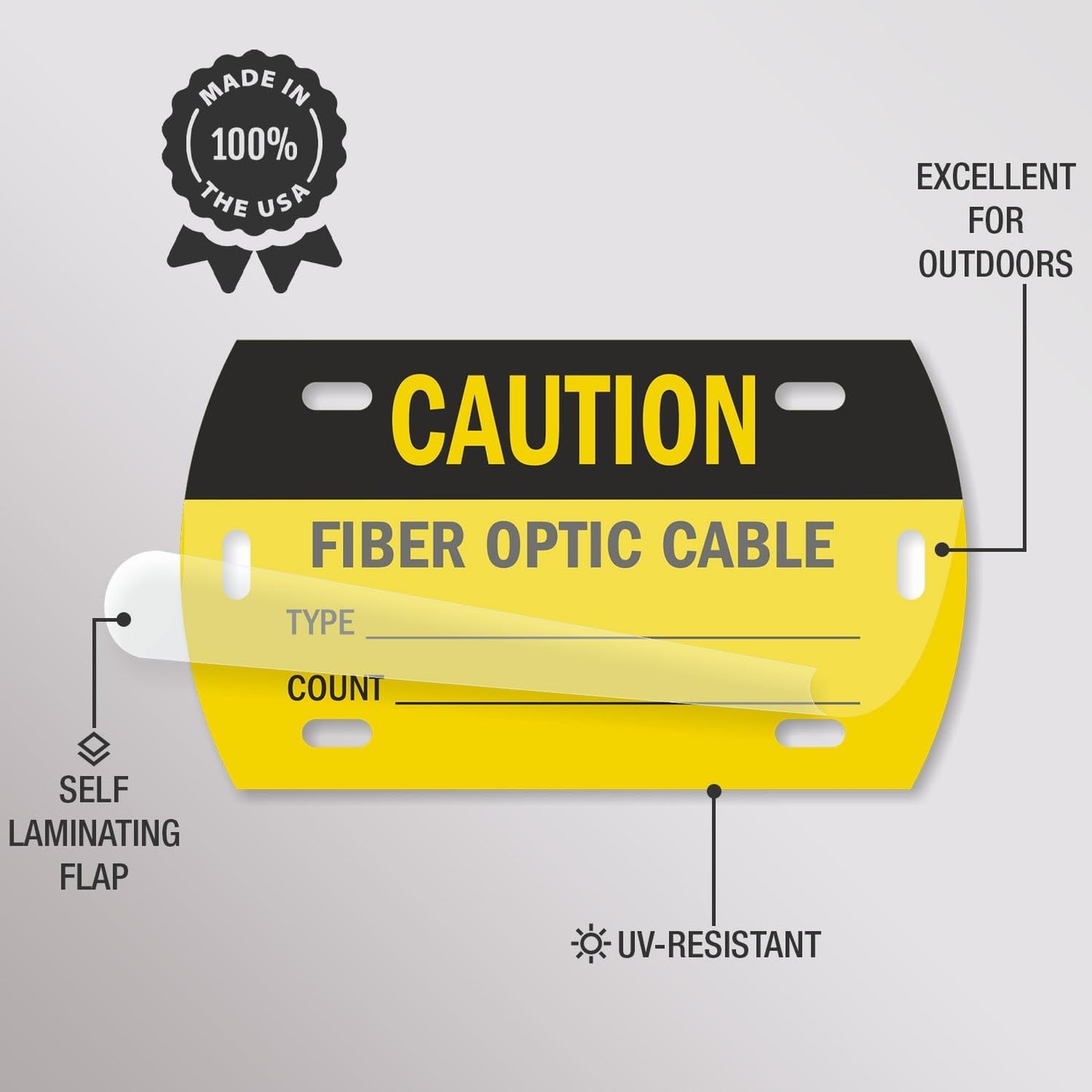 SmartSign Caution Fiber - Optic Cable Tags | 3.5" x 2" Self-Laminating ID Labels,16 mil HDPE, Pack of 50, Made in USA
