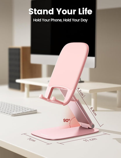 Lamicall Foldable Cell Phone Stand for Desk - [Ultra Thin] Portable Travel Holder, Height Adjustable, Weighted Metal Base, Thick Case Friendly for iPhone 17 16 15 Pro Max, Galaxy S26, Gift Mothers Day