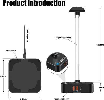 COZOO Headphone Stand with USB Charger Desktop Gaming Headset Holder Hanger with 3 USB Charging Station and 2 Outlets Power Strip,Suitable for Gaming, DJ,Wireless Earphone Display, Gamer Gifts for Men
