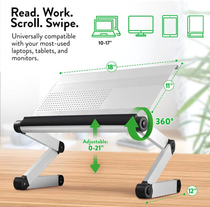 Uncaged Ergonomics Adjustable Book Holder, Tablet & Laptop Stand, Aluminum Portable Reading Stand for Textbooks & Cookbooks, Recipe Holder for Kitchen Counter, Silver