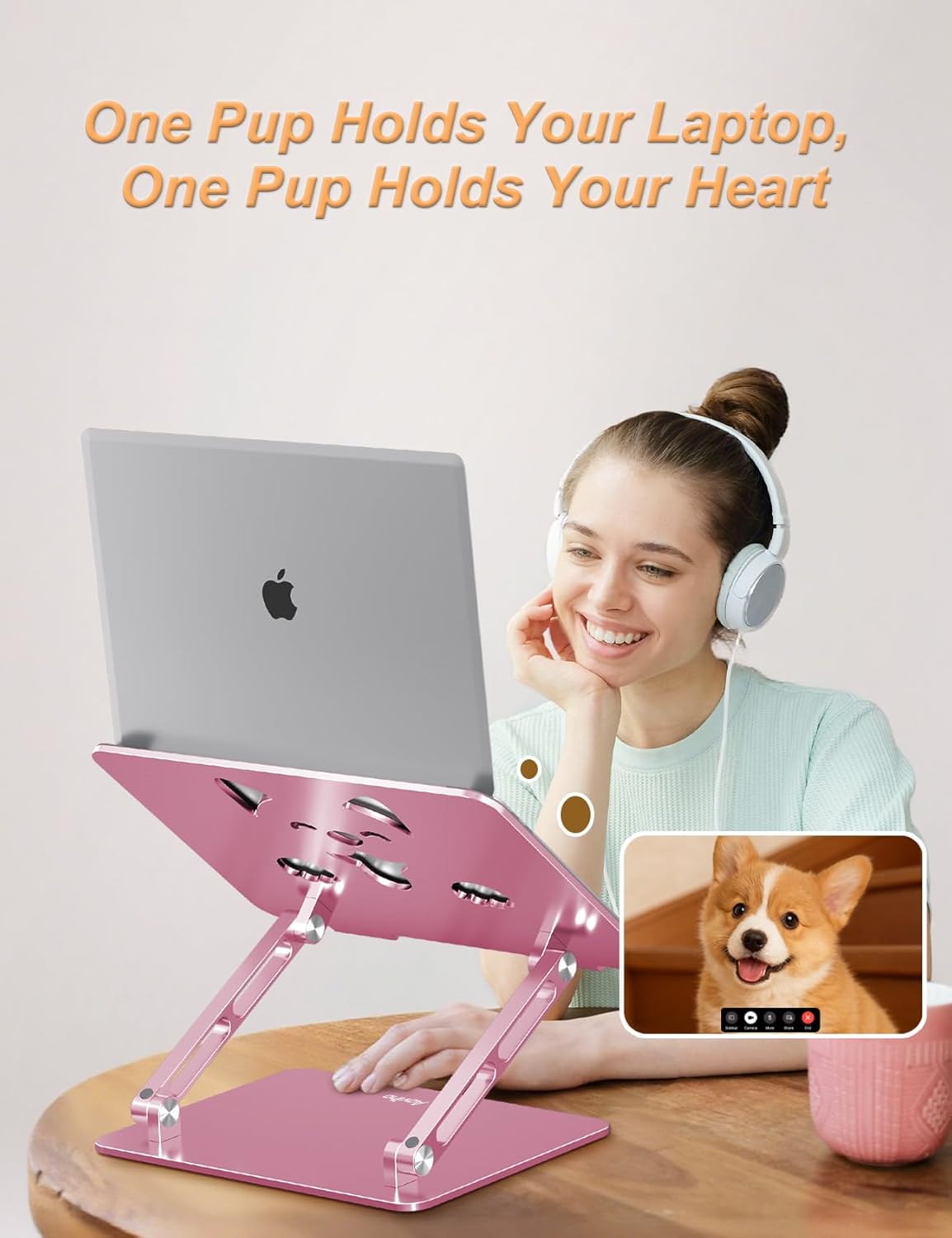 Aoviho Laptop Stand for Desk-Adjustable, Foldable, Portable, Ergonomic Aluminum Notebook Riser with Unique Puppy Cooling Vent, Desk Gift for 10"-17.3" Devices Mac, Dell, HP, Lenovo, Samsung, Gray