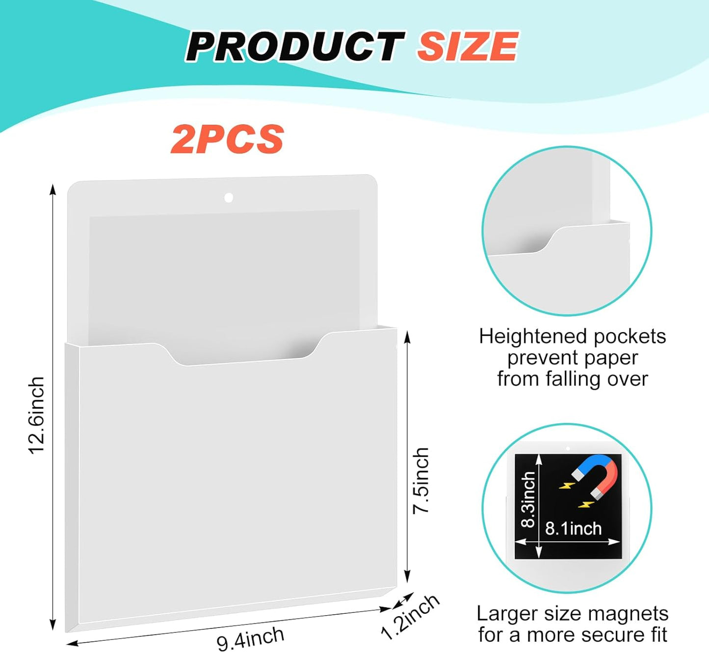 Feifeiya 2 Pcs Magnetic File Folder Wall Hanging Holder Large Pocket Paper Magazine Mail Organizer for Refrigerator Classroom Locker Whiteboard(Vertical,Purple Color,12.2 x 9.4 Inches)